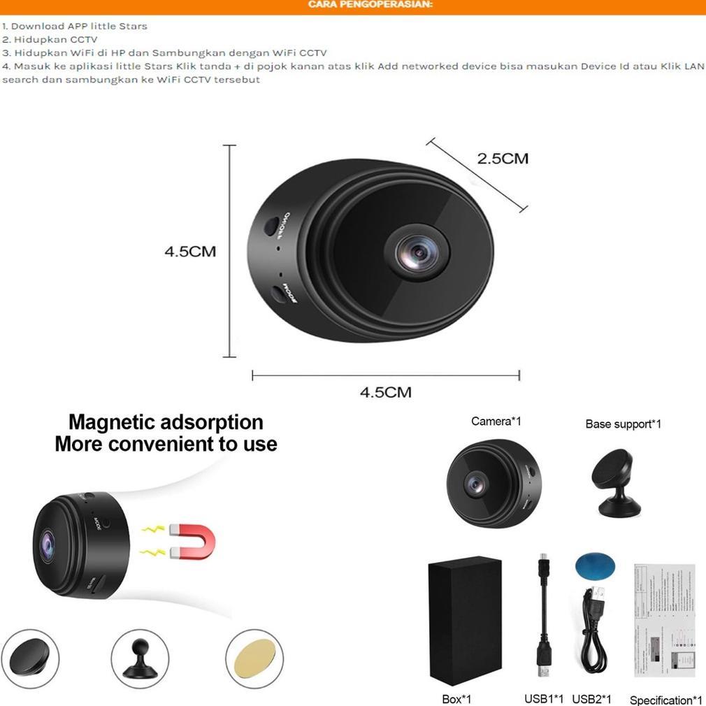 NOVELLEAMARKET A3 CCTV WIFI MINI TERSEMBUNYI TANPA KABEL JARAK JAUH LEWAT HP PORTABLE TAFFWARE MINI 