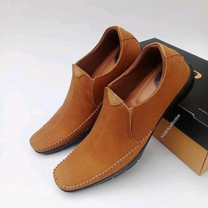 Sepatu Santai Pria Kulit Asli Sepatu Kasual Pria Slip On Kulit Asli Coklat Flat Shoes