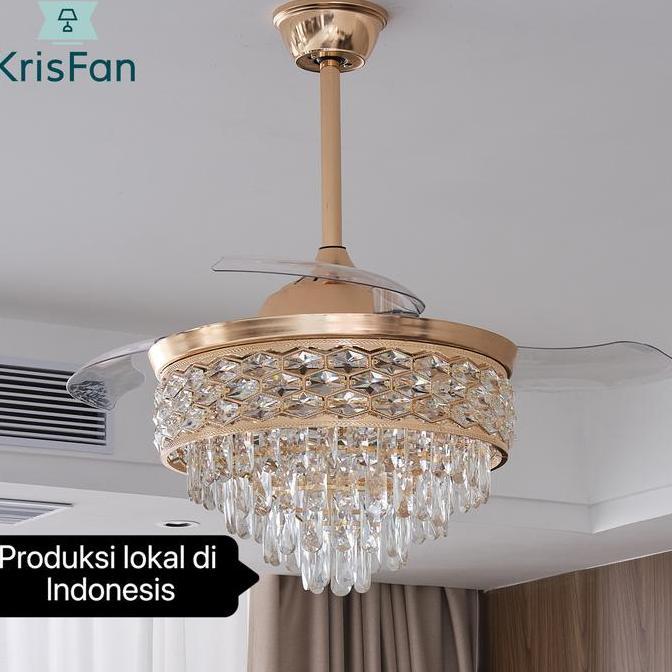 Promo Krisfan Lampu Gantung Kristal Mewah 3In1 50Cm 96W 3 Warna Cahaya Putih Hangat Netral Modern Mi