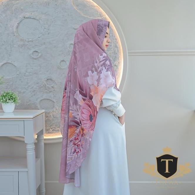 Thewa Hijab Kerudung Khimar Bergo Dital Printing Aurora Jumbo Oval 2 Layer Seruty Babydoll