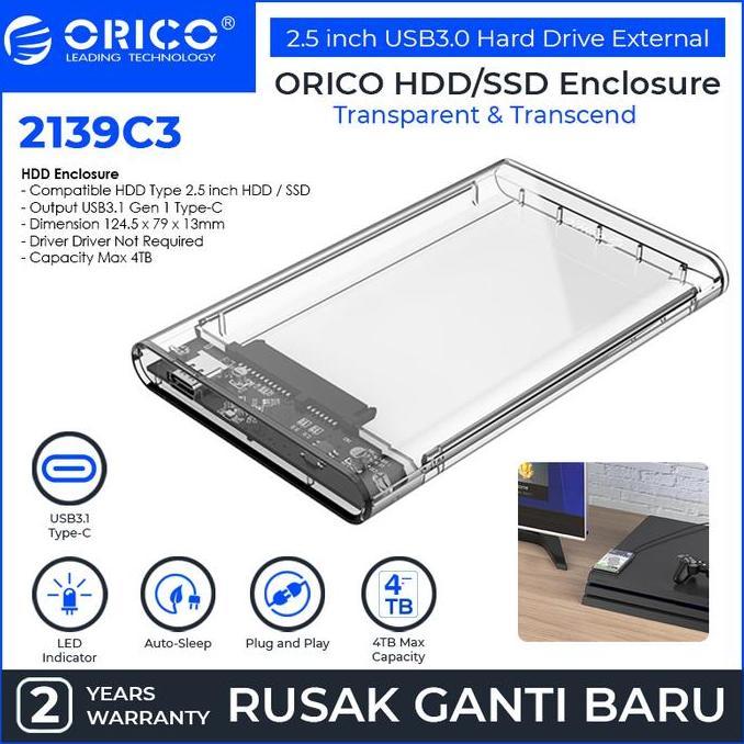 ORICO 2139C3 2.5 inch Type -C Transparent Hard Drive Enclosure