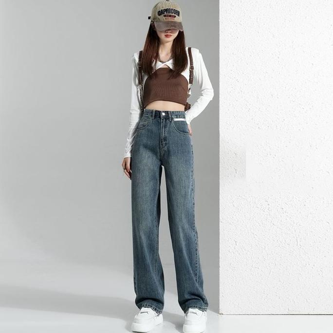 Celana Jeans Panjang Wanita Kulot High Waist Premium Korean Style Hitam Fit Kaki Nyaman Slim Denim C
