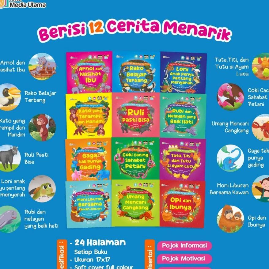 [12 Buku] Buku Dongeng Fabel Pengantar Tidur Tebal Cerita Anak Bayi Balita Hewan Asli Indonesia