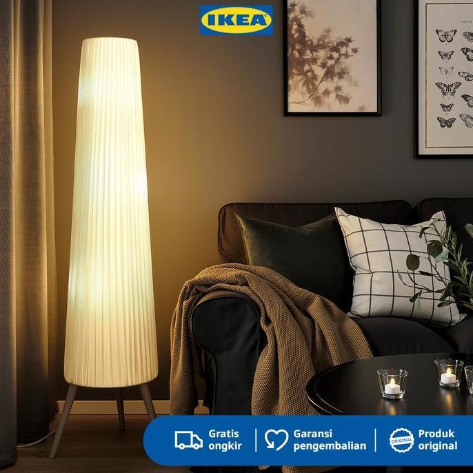 Promo Ikea Okensand Lampu Lantai Kayu Beech / Putih 154Cm Bohlam Terbaru 