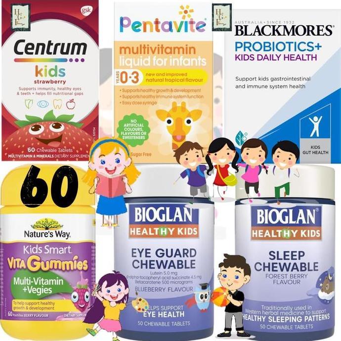 Centrum Kids Strawberry 60 Tablet Suplemen Makanan Multivitamin & Mineral Mendukung Imunitas Mata Gi