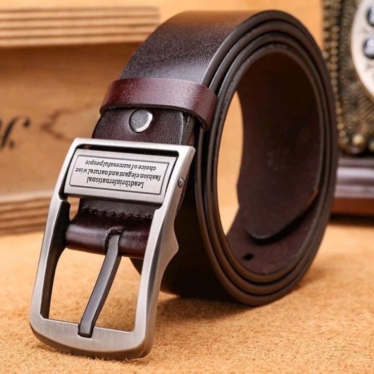 Promo Sabuk Kulit Asli 2 Lapisan Termurah Ikat Pinggang Pria Kulit Kepala Besi Ban Gesper Fashion Le