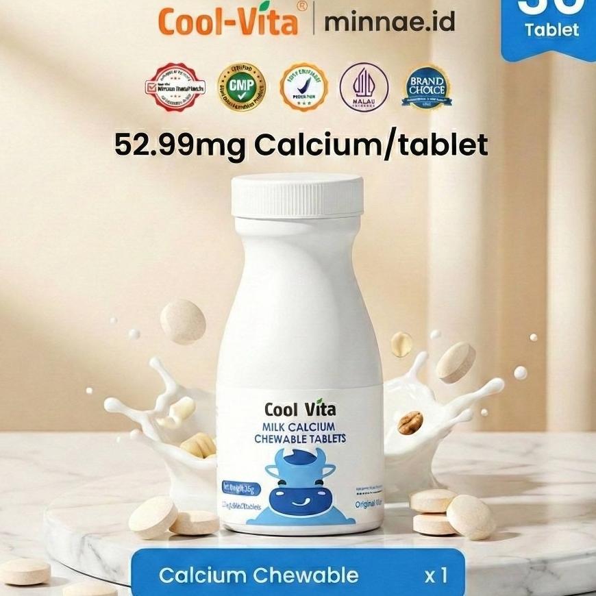 Coolvita Milk Calcium Chewable Tablet Rasa Original 1 Botol Isi 30 Tablet Suplemen Kalsium Tulang Me