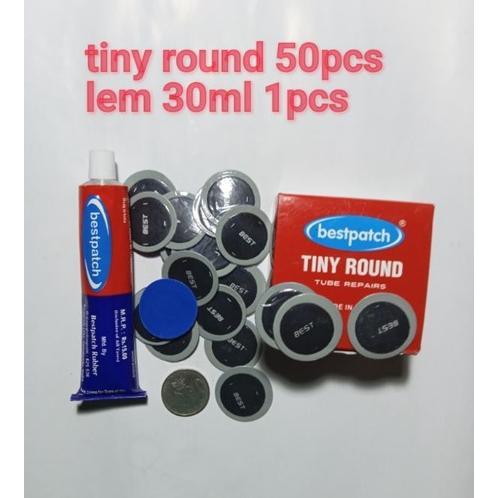 Tiny Round 50Pcs Dan Lem 30Ml 1Pcs, Karet Tambal Ban Dalam Motor, Tiptop, Sistem Dingin, Tinyround D