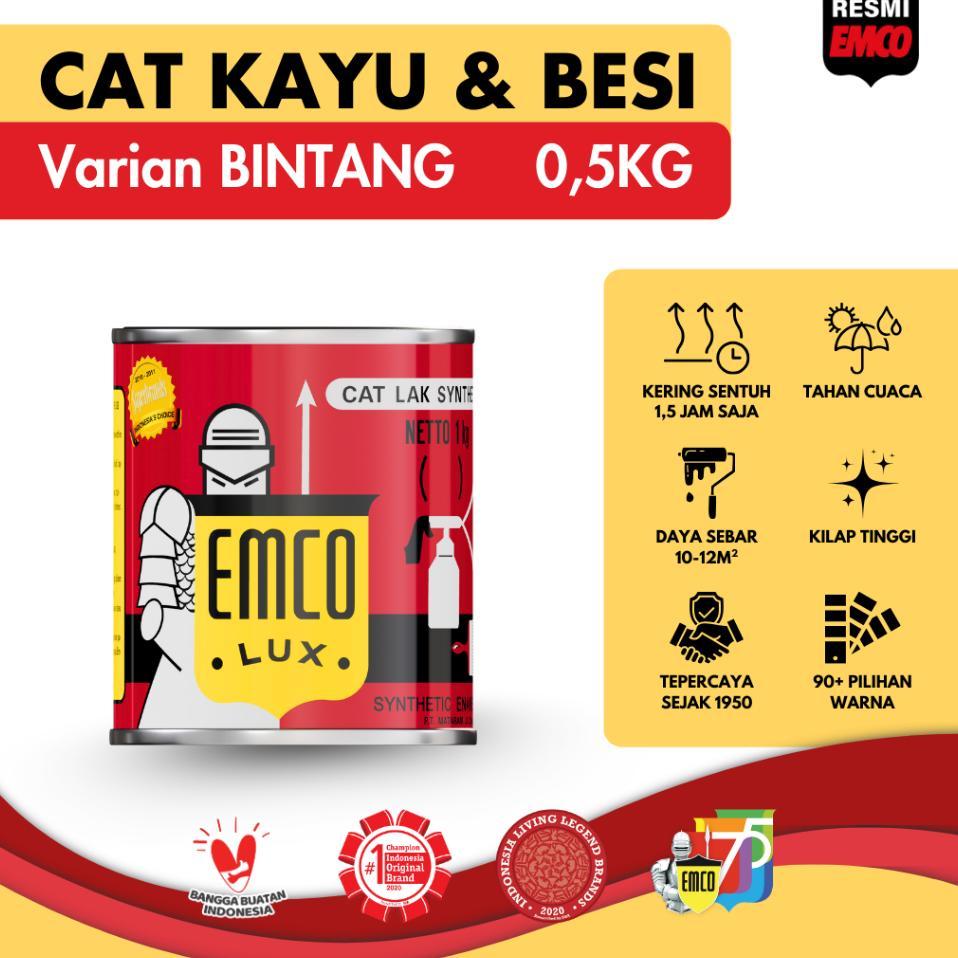 Emco Lux Cat Kayu & Besi 0,5Kg - Warna Bintang Gloss Finish Kilap Biru Merah Hijau Pink Ungu