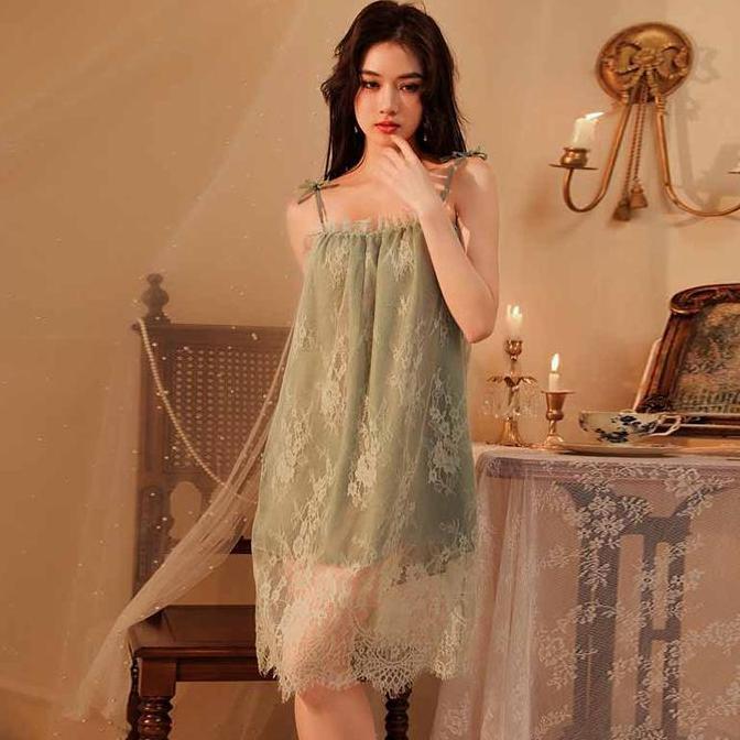 Vestito- {Gli} Baju Tidur Nita Uk Jumbo Dress Brokat Fit Piyama Lingerie Panjang 1107