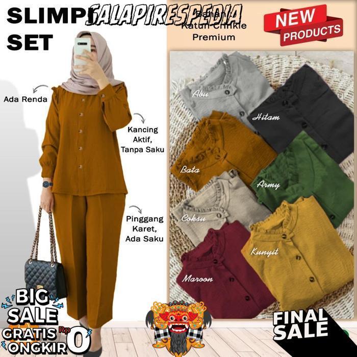 Setelan Baju Celana Wanita Muslim Slimpi Set Katun Crinkle All Size Xl-Xxl / 29288