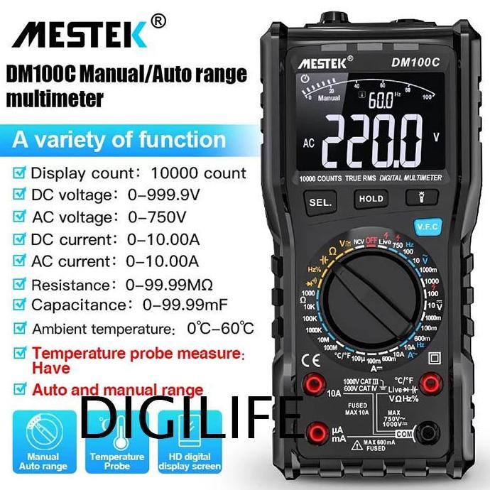 Multimeter Mestek DM100C TRMS AC DC Manual Auto Range NCV Multitester