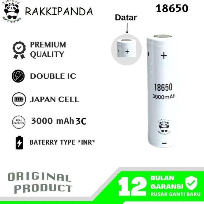 Rakkipanda Baterai Li-Ion 18650 Flat Top 3000Mah