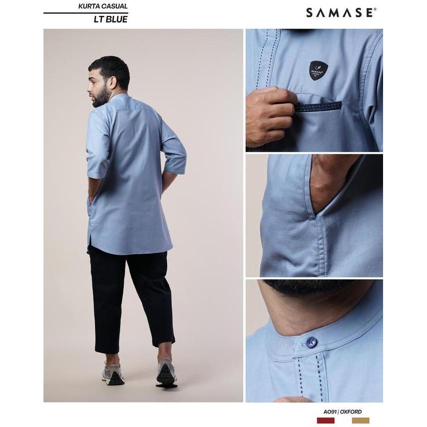 SAMASE Kurta Casual A091 Kemko Kemeja Pria Dewasa Lengan 3/4
