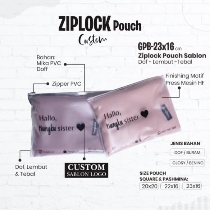 Harga (Per 100) Zipper Bag Pouch Hijab Custom Plastik Ziplock Packaging Jilbab Mika PVC Doff Sablon 