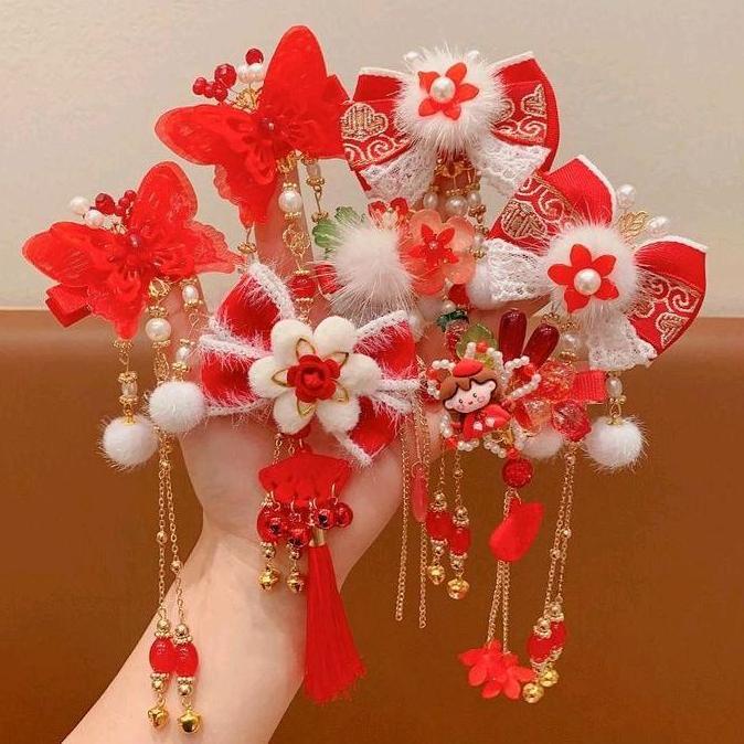 1 pasang jepit rambut anak merah imlek/jepit rambut anak CNY imlek/jepit rambut anak import Fashion