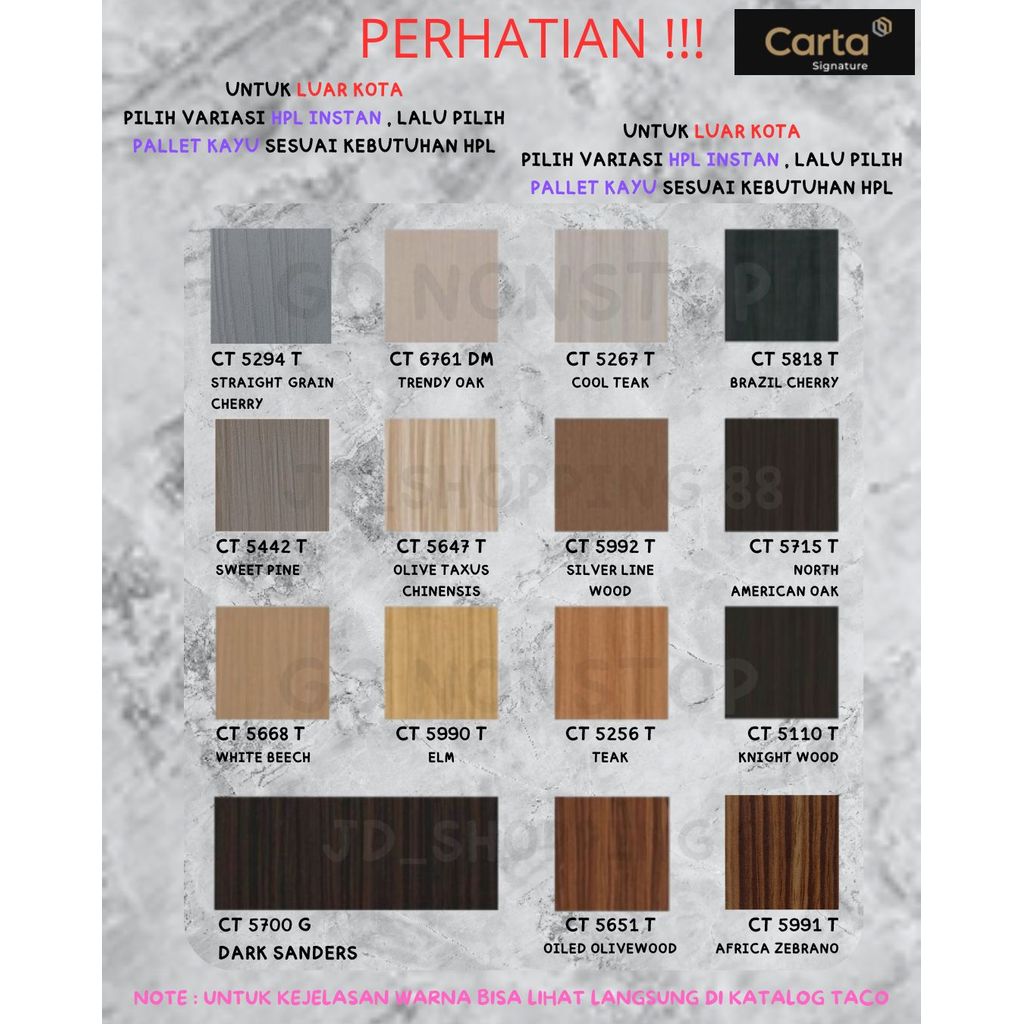 (LUAR KOTA WAJIB PALLET KAYU) HPL CARTA WOODGRAIN CT 5651/5991/5668/5990/5256/5110/5715/5992/5647/54