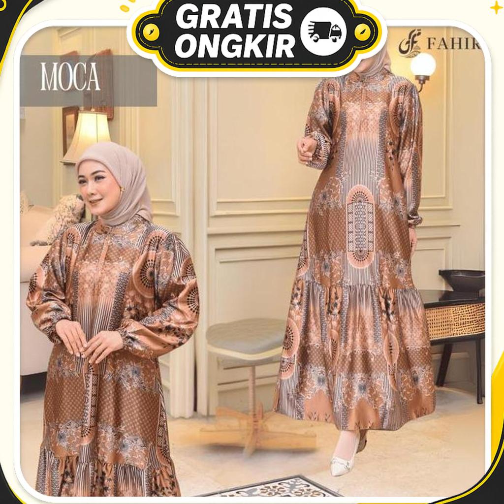Dress Arumi Bahan Silk Premium | Gamis Kondangan Lengan Balon Motif Bunga Elegan 2025