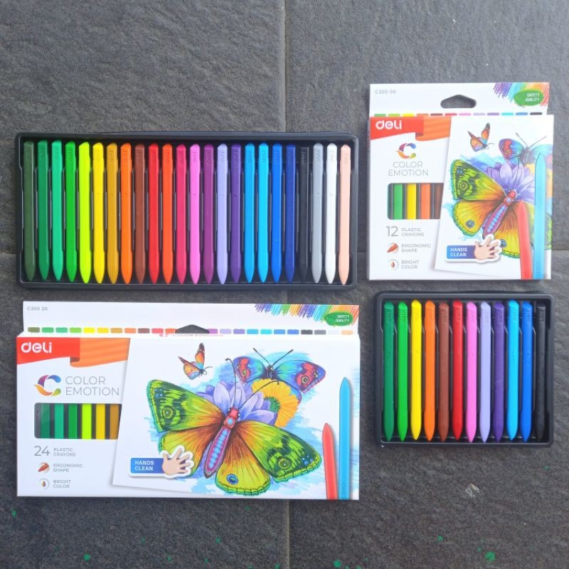 Crayon Plastik Plastic Crayon Deli 12 & 24 Warna Emotion ( Set ) [ Original ]