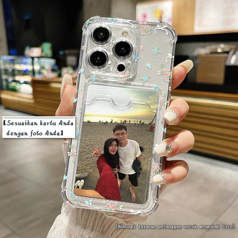 Kustomisasi Foto Soft Case Photocard Slot Kartu For Iphone 13 11 Pro Max 14 15 12 6 6S 7 8 Plus X Xs