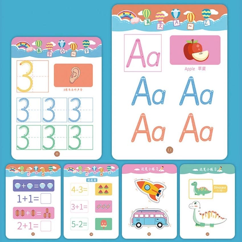 [36/64 Pages] Reusable Magic Workbook Dot To Dot Wipe And Clean Book Activity Belajar Menulis Angka 