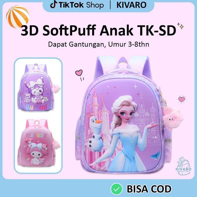NEW KIVARO SOFTPUFF SERIES TAS ELSA FROZEN TIMBUL ANAK PEREMPUAN TK-SD UMUR 3-8 TAHUN | 0899AZ ORI