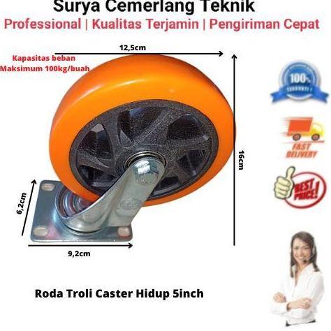 RODA PVC PU TROLY TROLI  5 INCH HIDUP ORANGE CASTER HARGA SPESIAL!
