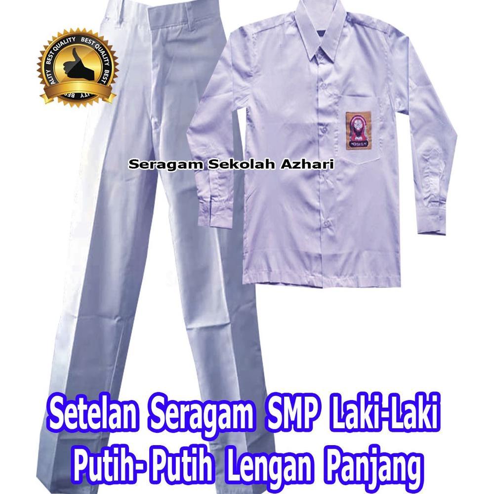 Free Ongkir Setelan Seragam Smp Laki Laki Putih Putih Lengan Panjang- Seragam Sekolah Smp Putih Panj