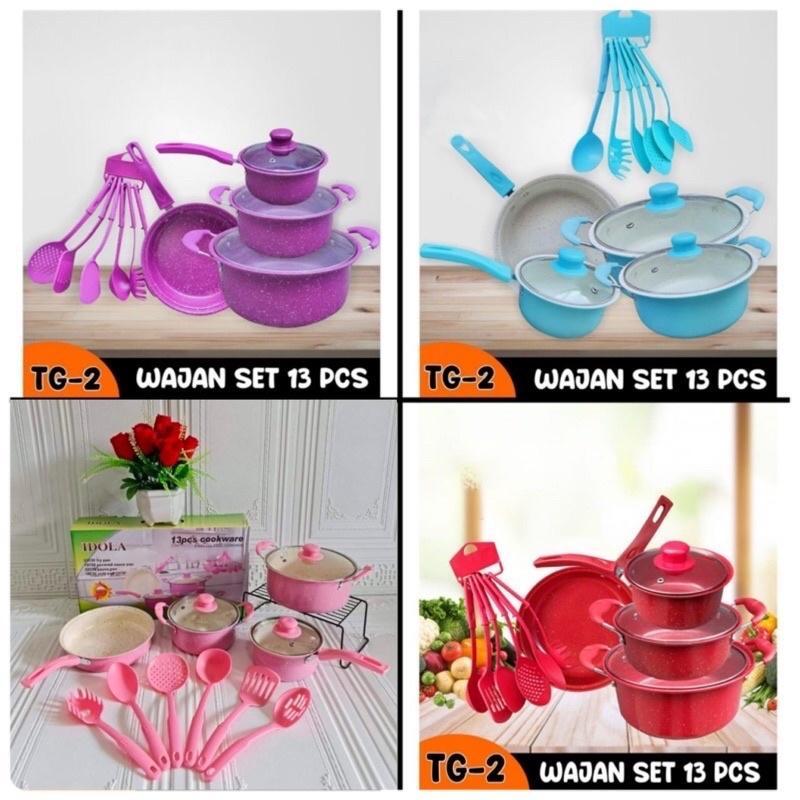 Panci Warna Set Marble Coating Set 13Pcs / Cookware Set Marble