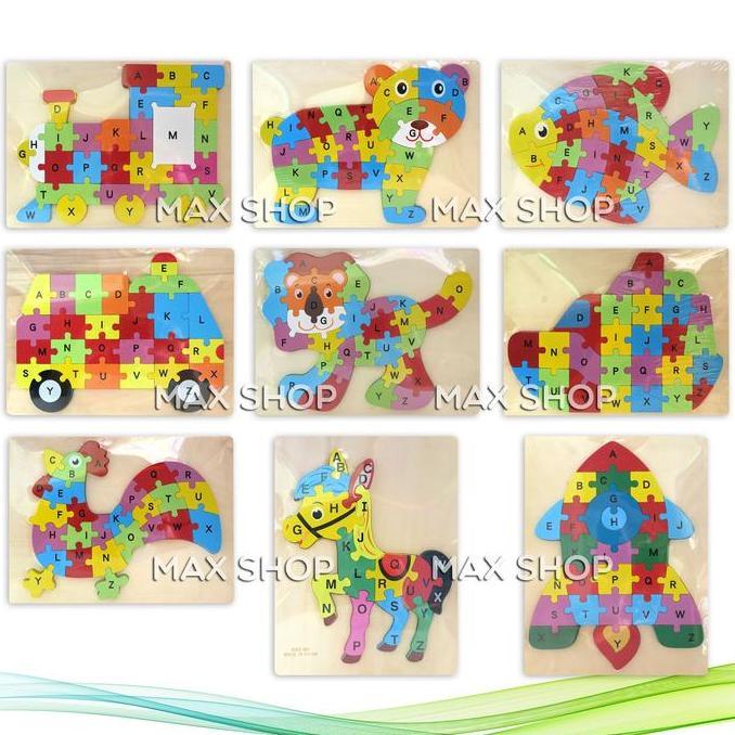 Mainan Anak Wooden Puzzle Kayu - Kereta Api - Roket - Ikan