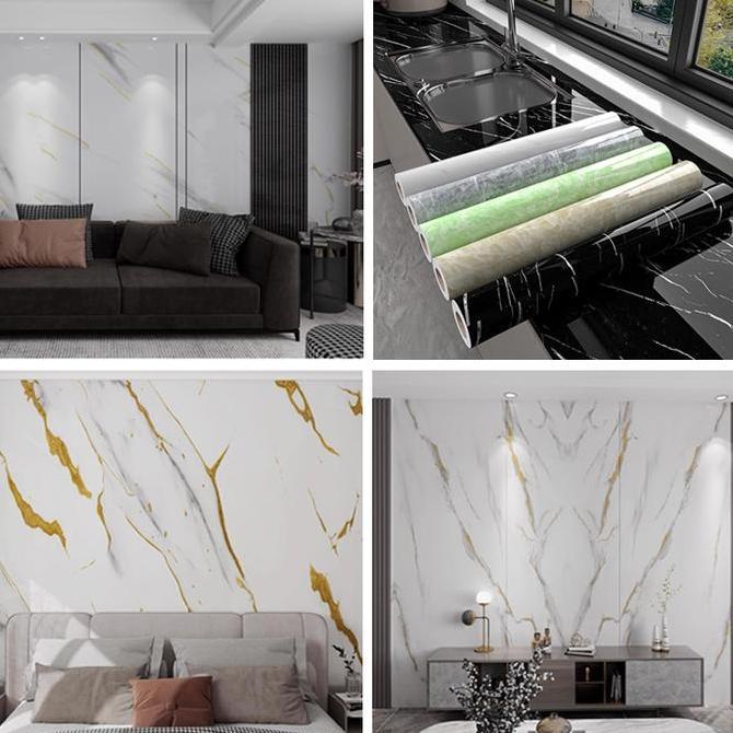 Reaim Vinyl Marble Foam Roll Stiker Pola Kertas Dinding Dekorasi Kamar Pet Wallpaper Marmer Daya Rek