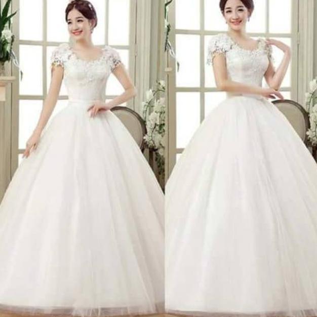 Best Seller Gaun Pernikahan  Brocade Bahu Simple  / Wedding  Gaun Putih  Ballgown / Gaun Wedding Bun