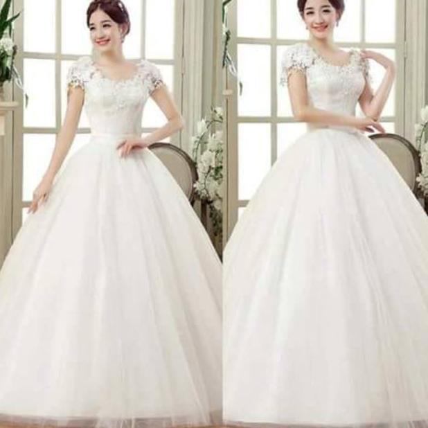 Diskon Gaun Pernikahan  Brocade Bahu Simple  / Wedding  Gaun Putih  Ballgown / Gaun Wedding Bunga
