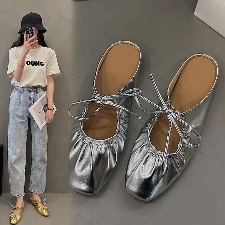 Sepatu Balet Flat Shoes Tali Selop Wanita Dewasa Import Murah Sol Karet Empuk Kulit Premium Pesta Ta