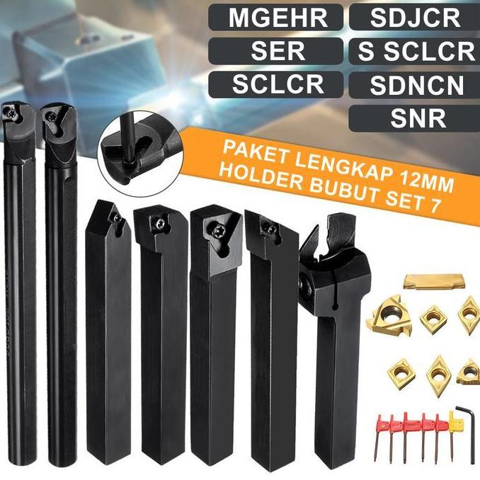 SAVAN 7Set Pahat Bubut 12 mm Pahat Bubut Luar dan Dalam Boring Holder Bubut