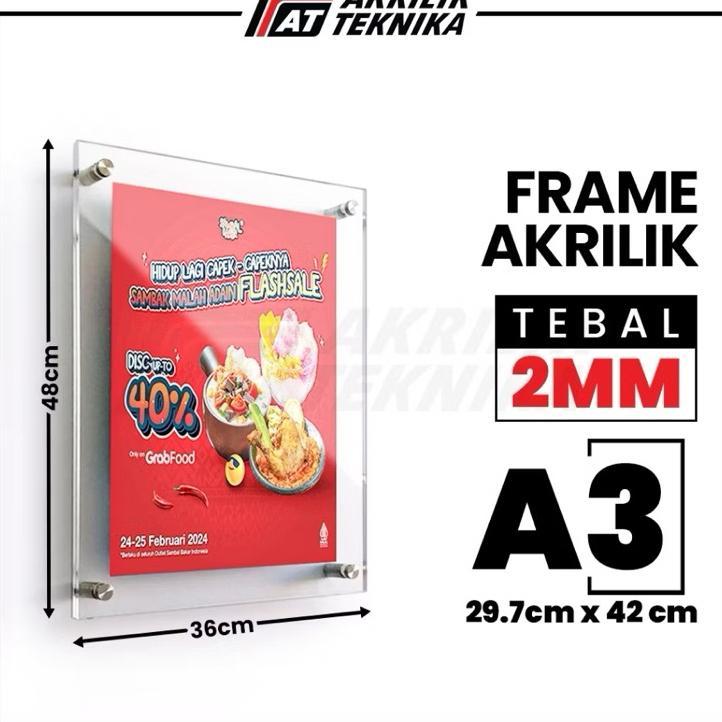 Papan Iklan Banner Akrilik A3 Display Poster Dinding Akrilik Ukuran A3 / Frame / Bingkai Berkualitas