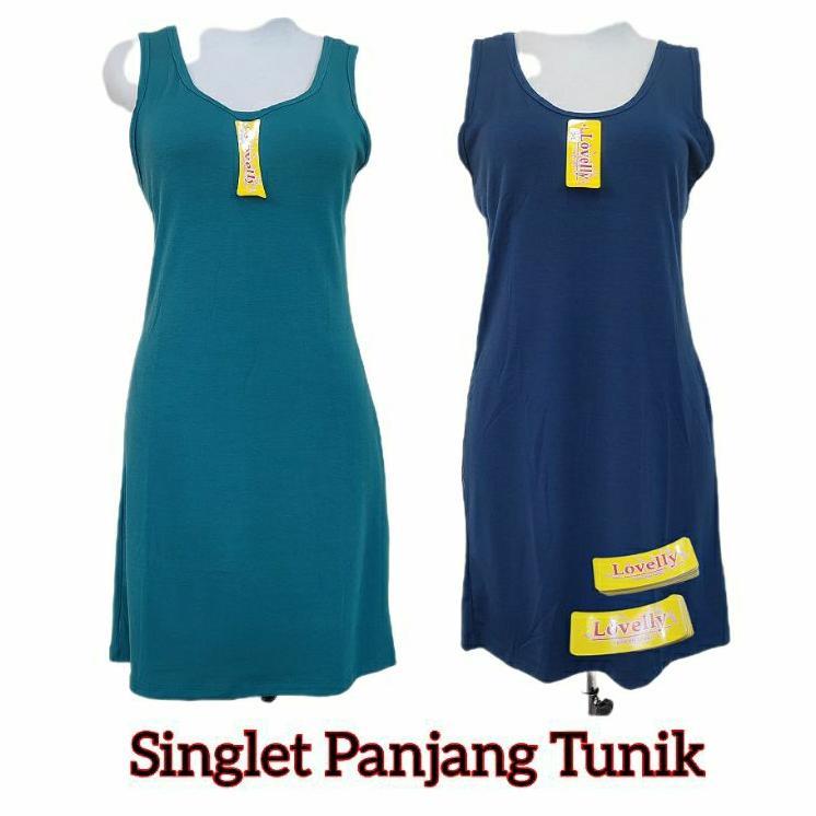 Singlet Tunik Dress Wanita | Tank Top Selutut | Kaos Dalam Camisol | Singlet Panjang | Tank Top Panj