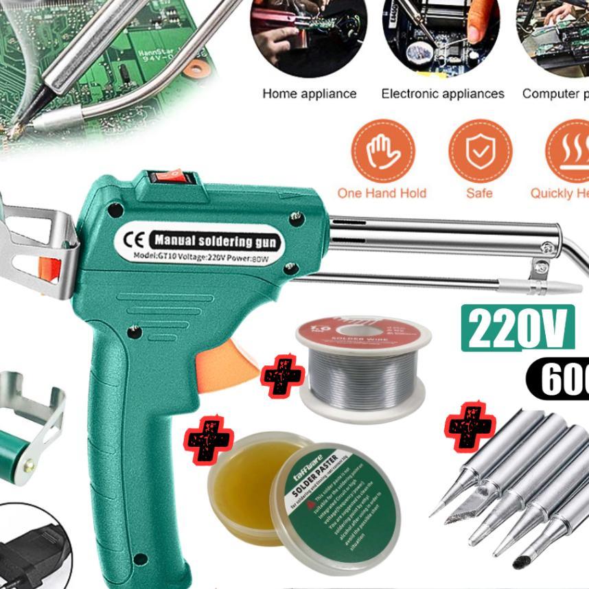 Taffware Solder Listrik Tembak 60W Outomatis Set Lengkap+Timah+Mata Solder+Fasta+Penyedot- Gt10