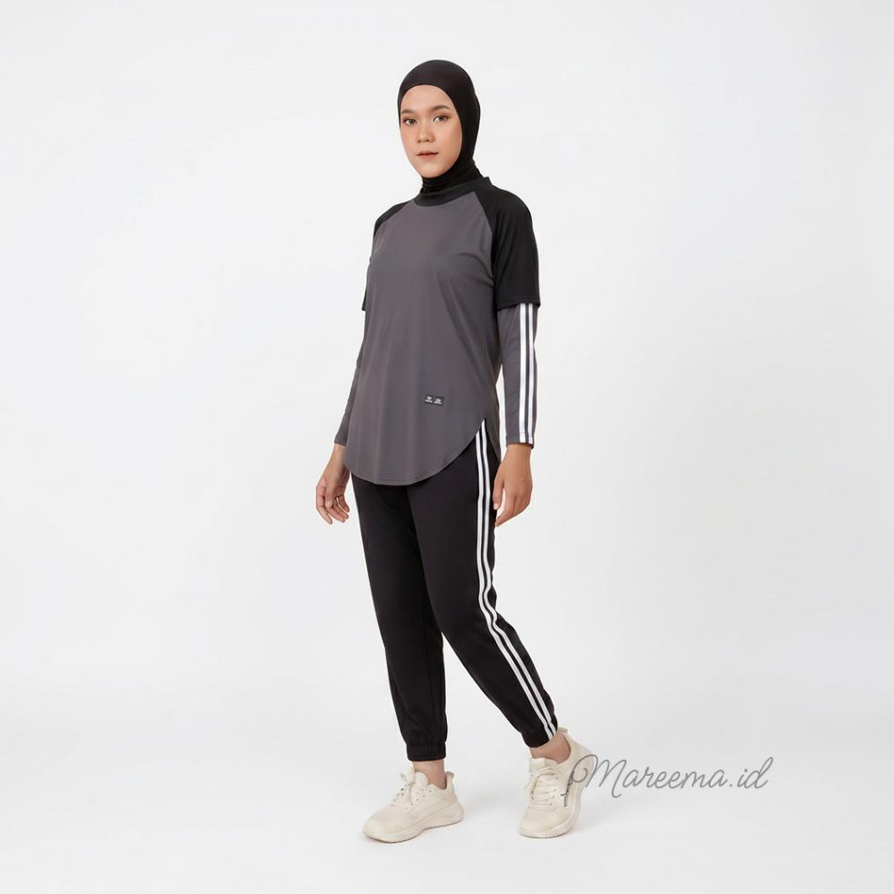 Premium Setelan Baju Olahraga Wanita Muslim 3 In 1 Hijab Baju Celana Jumbo Pakaian Sporty Lari Senam