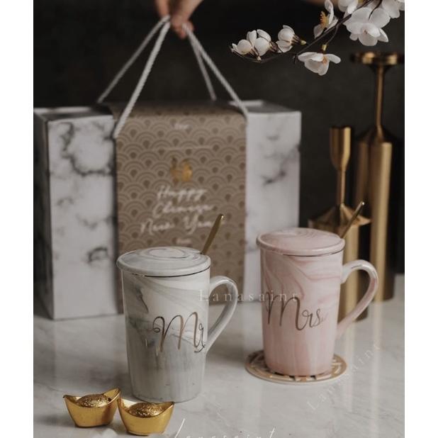 Best Seller Lanasaint Hampers Keramik Wedding And Birthday Bern Marble Glass Set  Mr & Mrs Glass