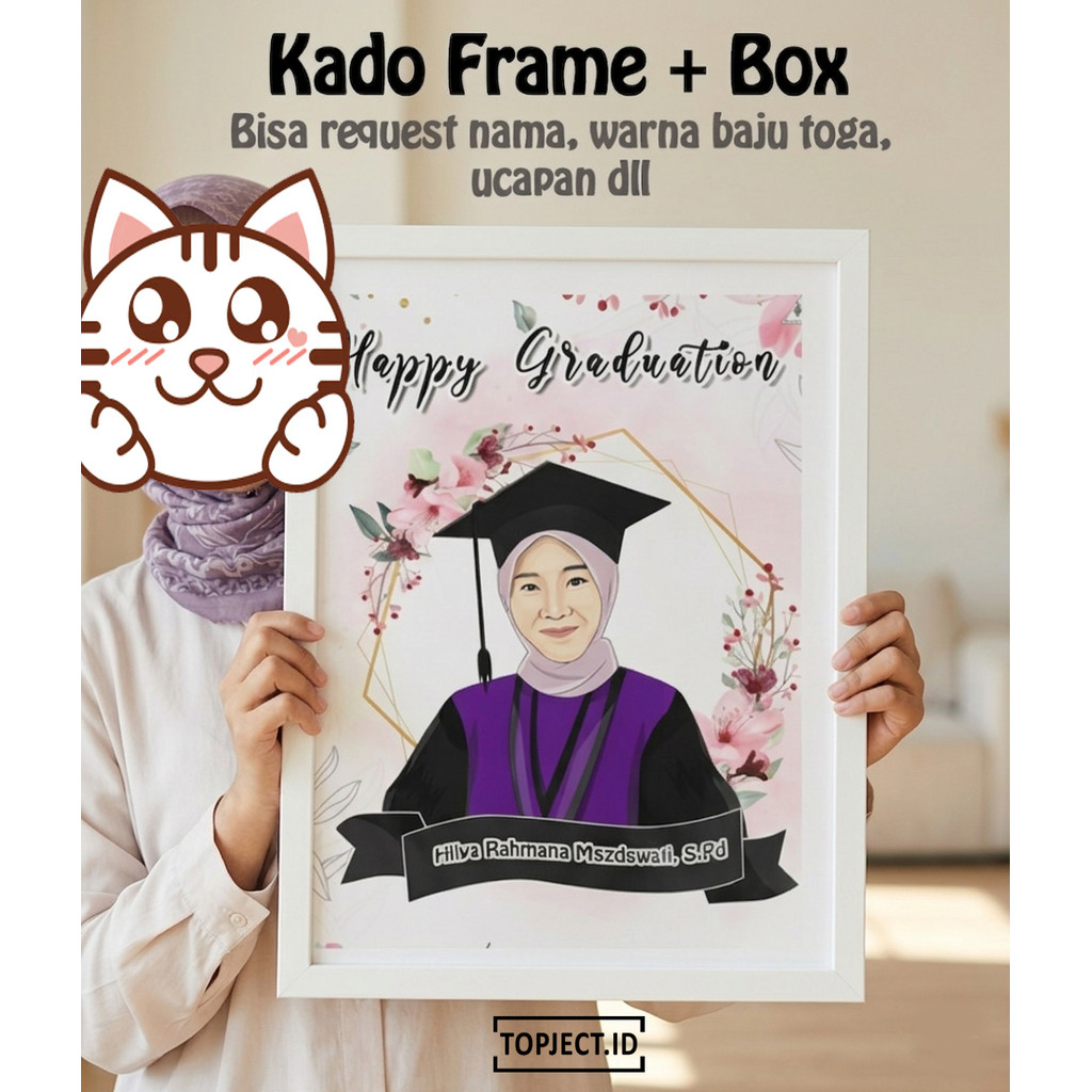 (SEHARI JADI) Hampers Kado Wisuda / Bingkai Foto Wisuda / Kado Foto Wisuda / Karikatur Wisuda / Edit