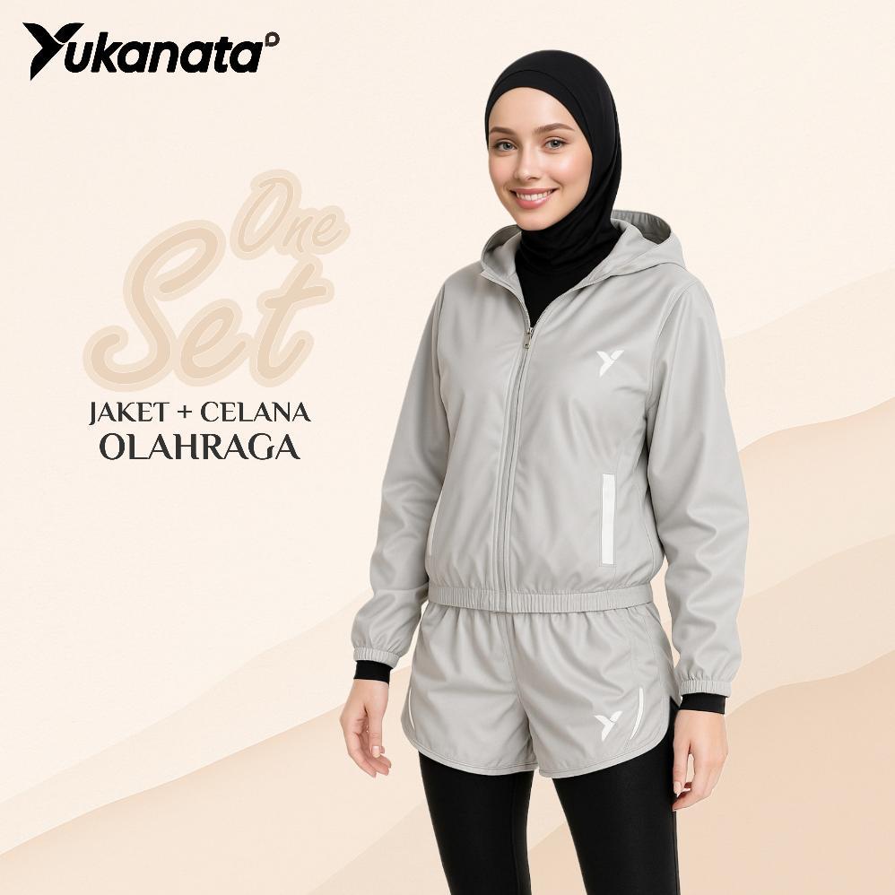 Grade Ori Yukanata.Id - One Set Jaket Dan Celana Pendek Olahraga Wanita Set Olahraga Kekinian Setela
