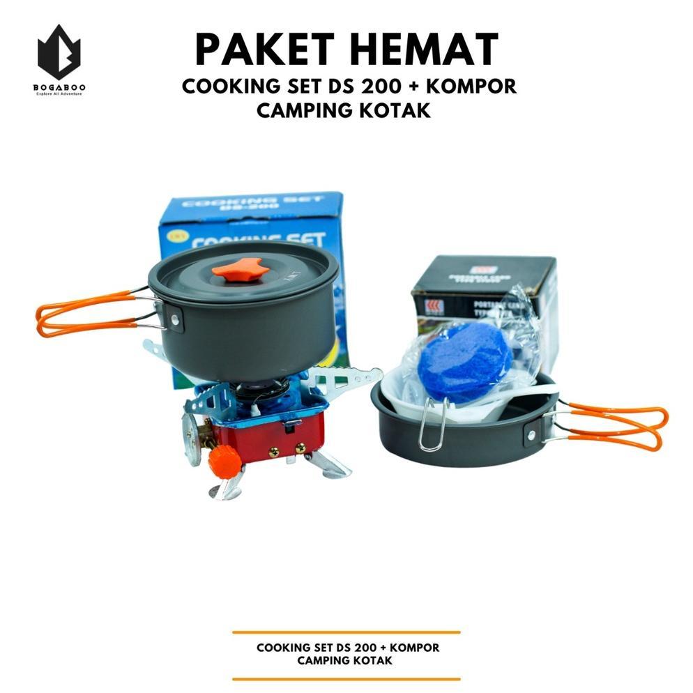 [COD] PAKET HEMAT - Cooking Set DS 200 + Kompor Camping Kotak Kovar Portable - Nesting Set - Kompor