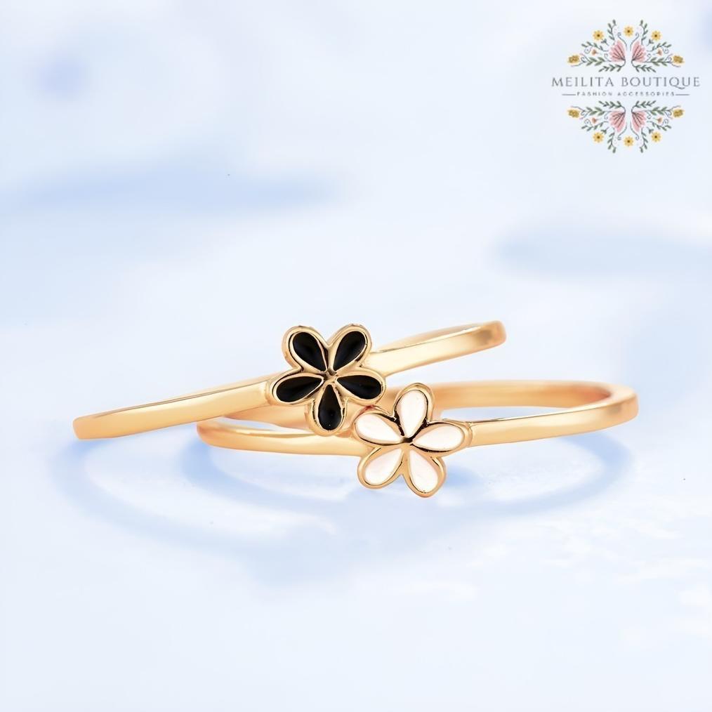 Ready Stock Cincin Wanita Titanium Motif Bunga Cincin Tipis Simple Elegan Korea