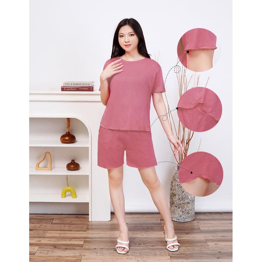 Setelan Baju Wanita Oversize One Set - Setelan Celana Pendek Wanita - Atasan Kaos Santai