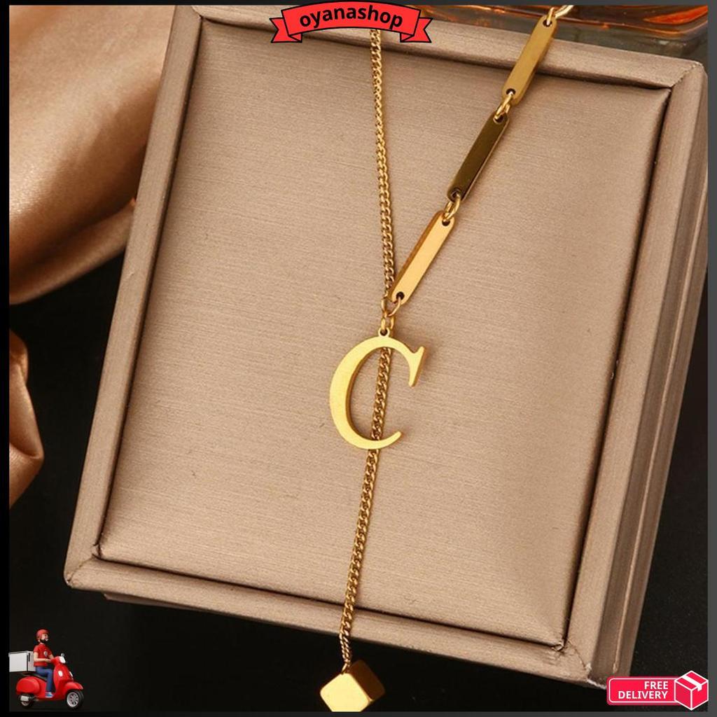 Sederhana Kalung Huruf Lapis Emas Titanium Wanita Anti Karat, Huruf A-Z Fashion Populer Accesories X