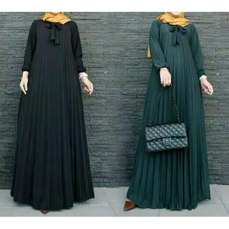 ORIGINAL GAMIS PLISKET TALI PITA JUMBO/GAMIS MAXY LENGAN PANJANG