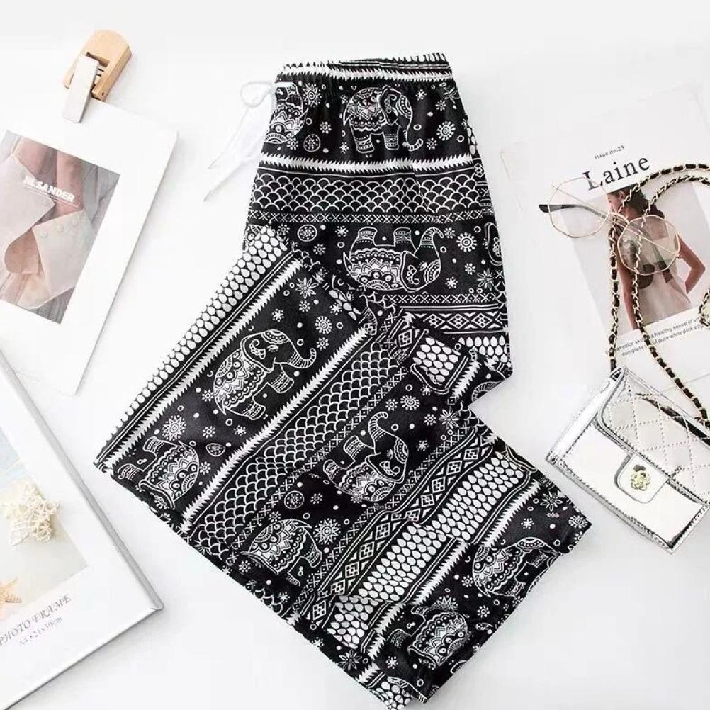 Premium Celana Kulot Gajah Thailand Hitam Putih - Celana Kulot Rayon Motif Gajah - Celana Rayon