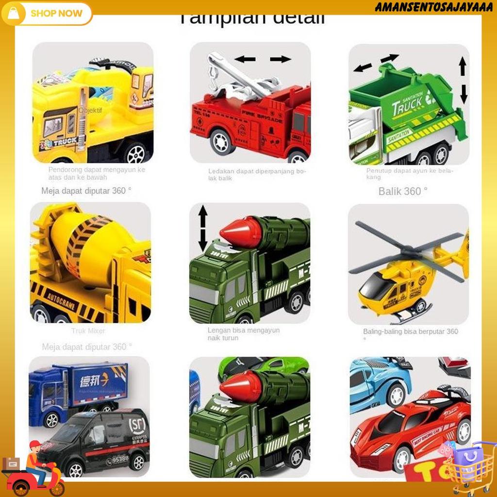 Mainan Mobil-Mobilan Set, Mainan Transportasi Set Seri Mini AnakMainan Untuk Anak Laki-Laki Mobil Ke