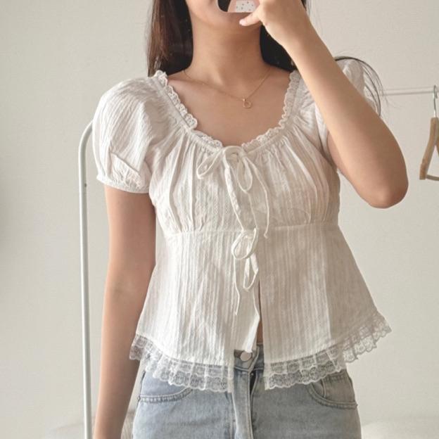 Flash Sale Milana Lace Puff Top / Atasan Wanita / Blouse / Atasan Cantik / Atasan Putih